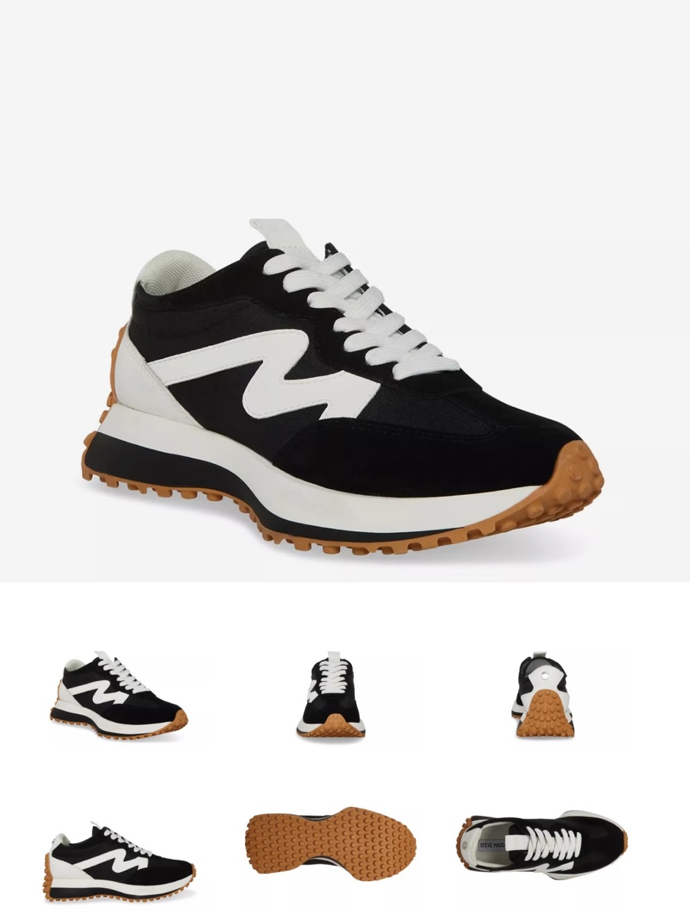 Steve Madden Campo Retro Jogger Sneaker - Women's Black White Gum Sole size 7